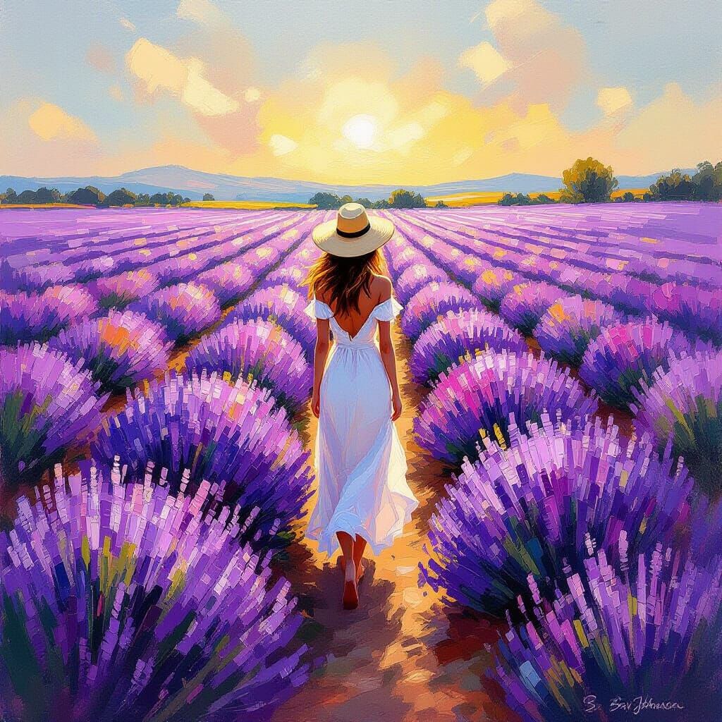 Woman in Lavender Field, Impressionist Style