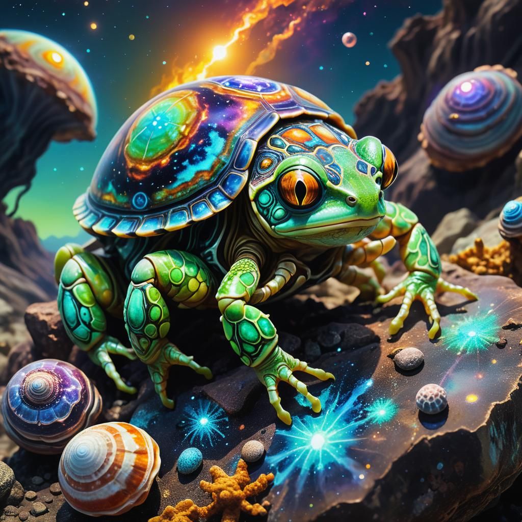 Alien Frog-Tortoise Hybrid on Exoplanet as Digital Art