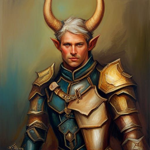 Horned Elf in Leather Armor, Oil Painting