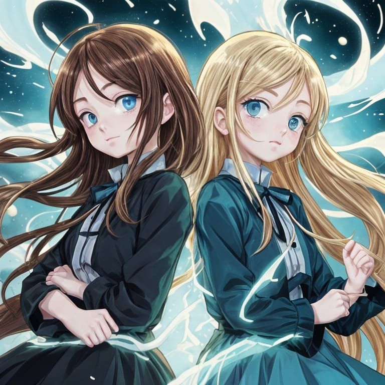 Anime Portraits of Two Sisters in Cinematic Lighting