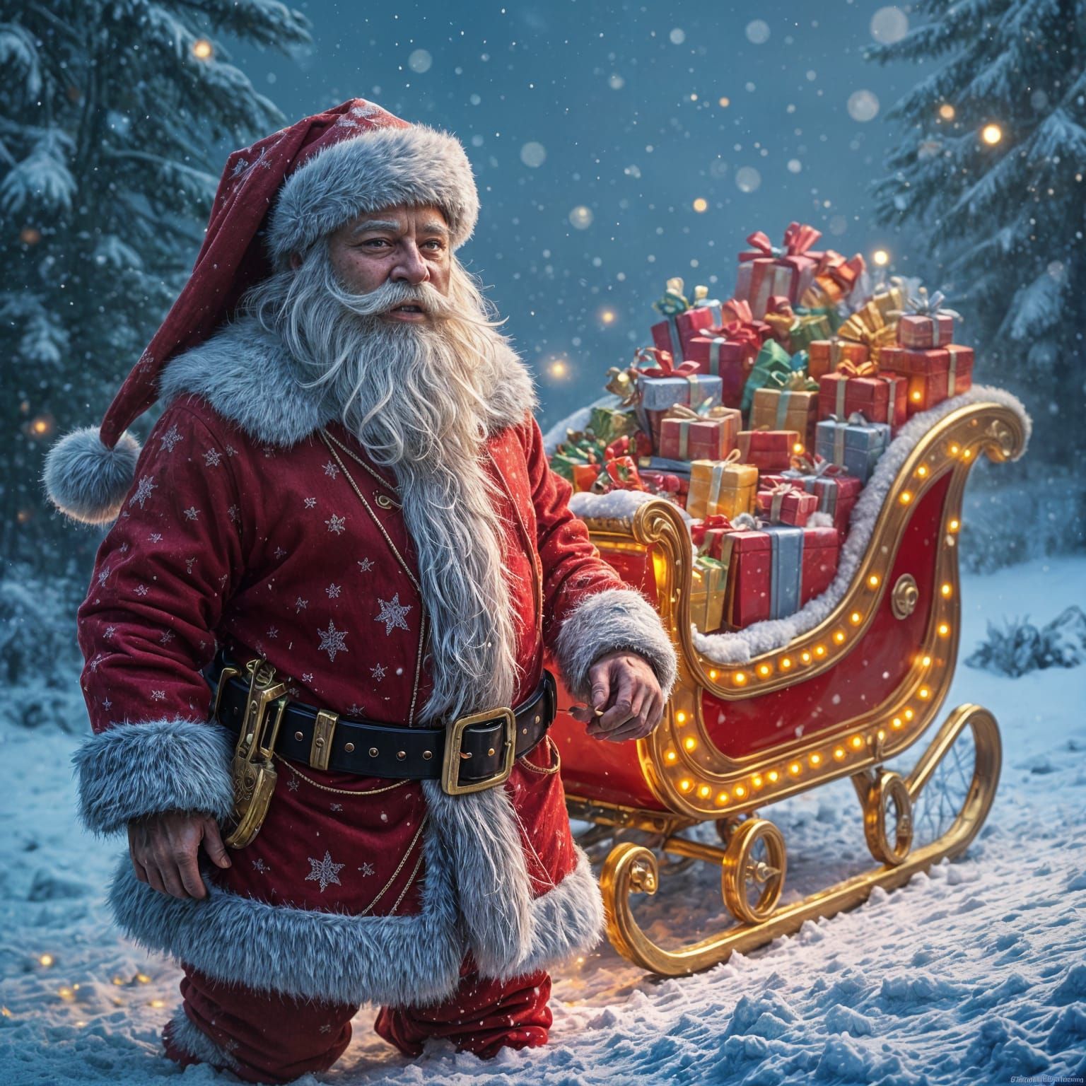 Vibrant Christmas Scene in a Fantasy Sleigh