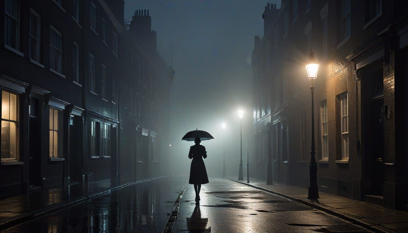 Mysterious Woman in Foggy London Night