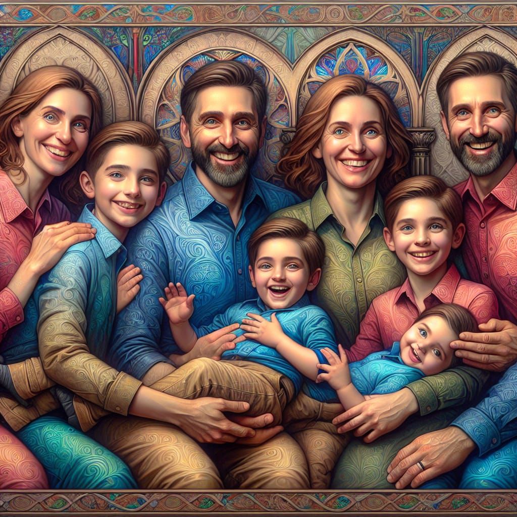 Whimsical Family Portrait in Detailed Matte Painting Style
