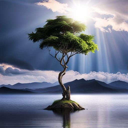 Glittering Tree of Life in Fantasy Sky-World