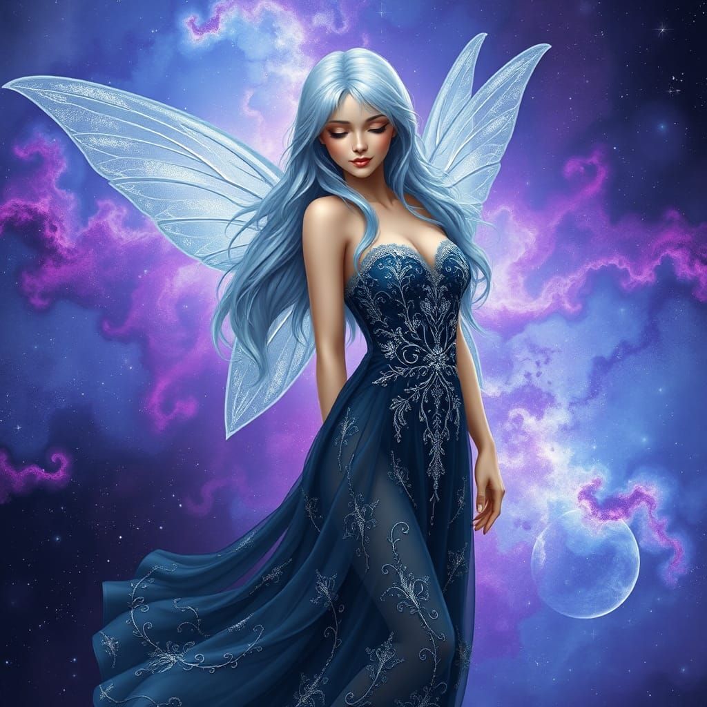 Ethereal Fairy in a Starry Galaxy