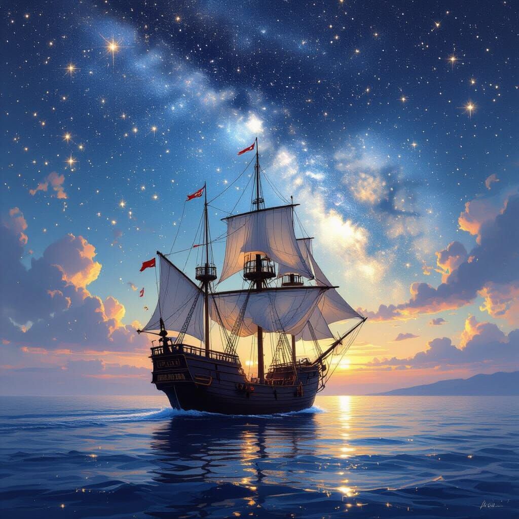 Galleon Under Starry Skies: Maritime Art