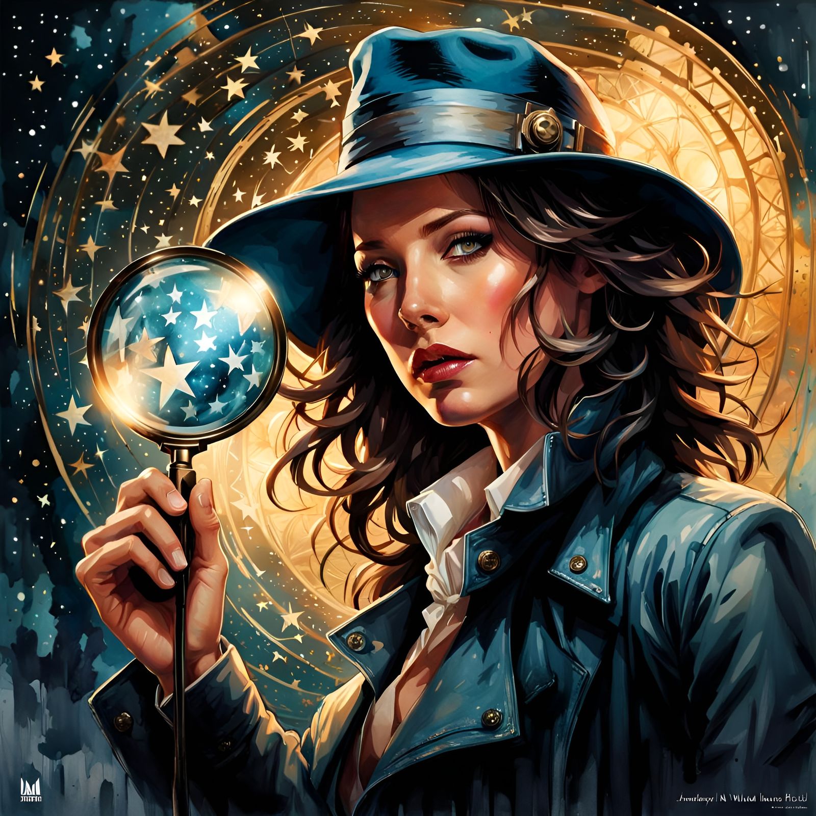 Detailed Watercolor Portrait of a Detective with Magnifying ...