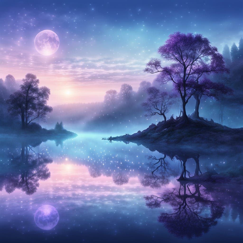 Dreamy Lake in Morning Mist: Digital Matte Painting