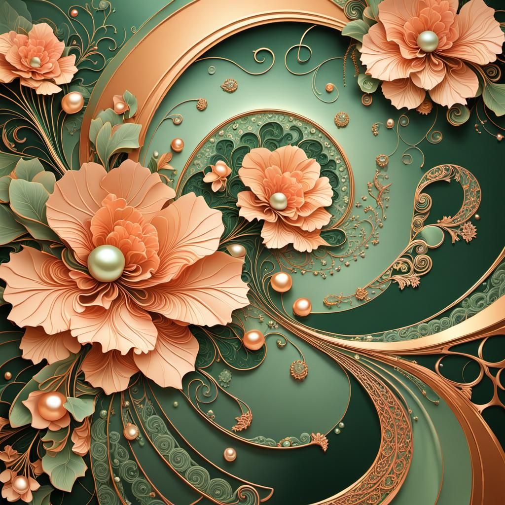 Colorful Abstract Fractal with Floral and Gold Elements