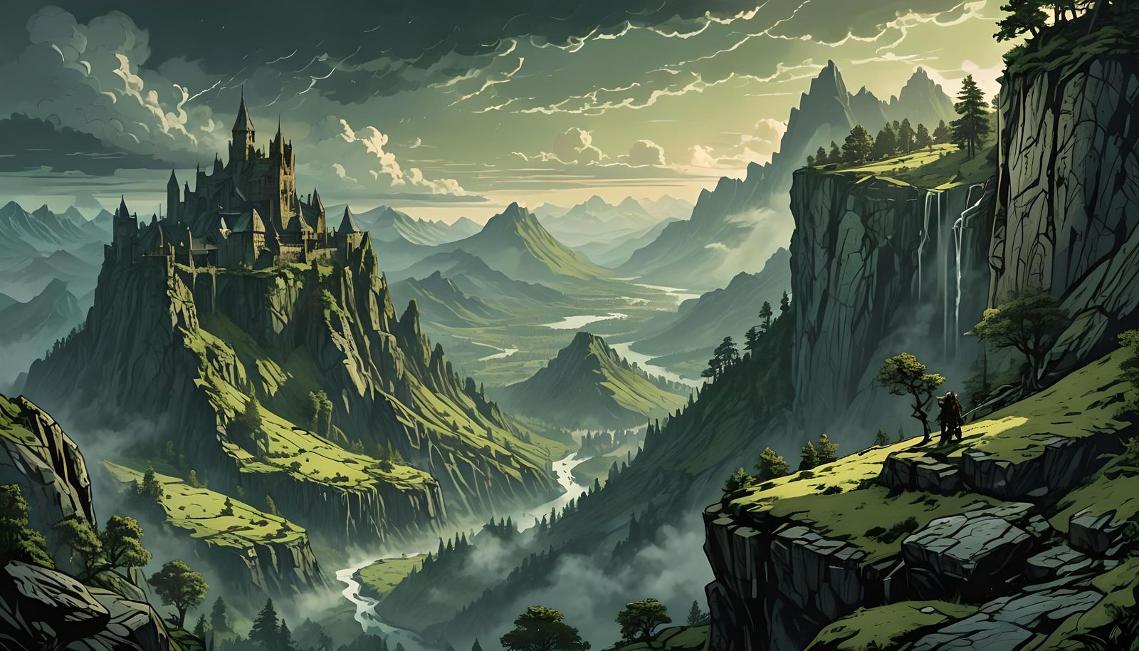 Verdant Valley Vista in Retro D&D Style