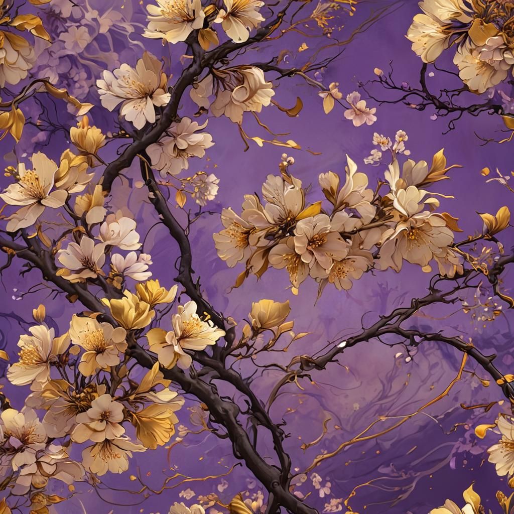 Golden Sakura Blossom in Dark Fantasy Art