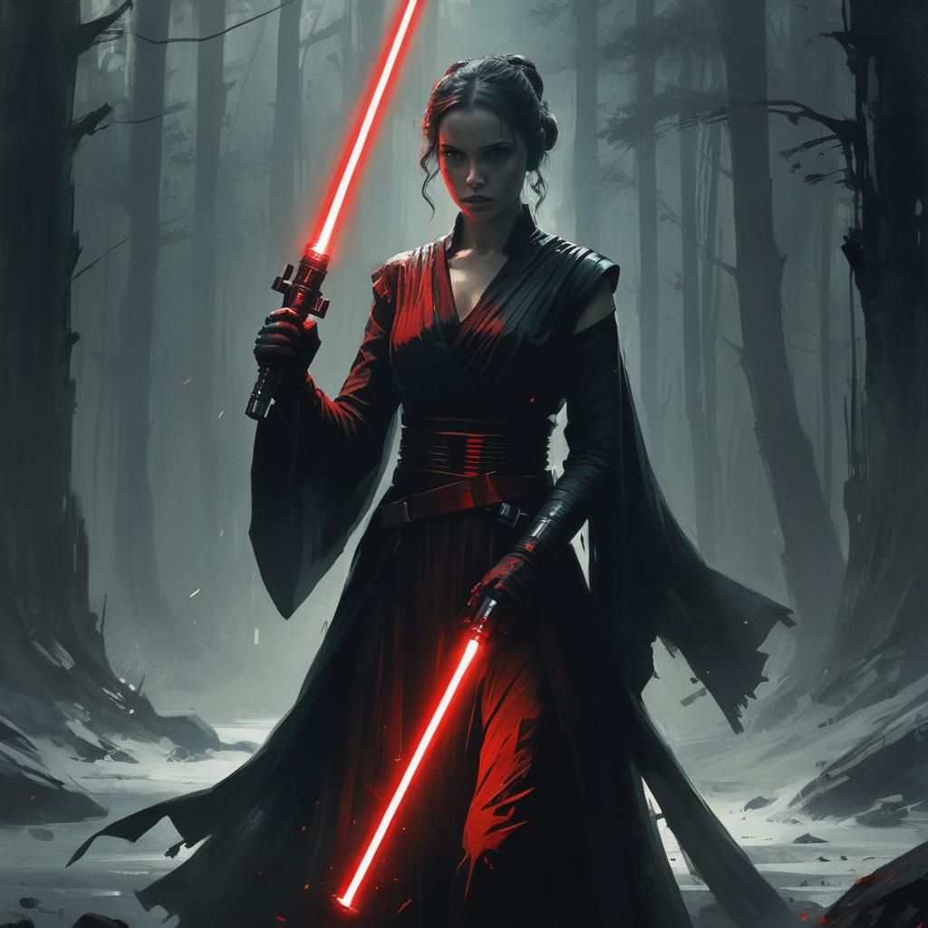 Silhouette Star Wars Figure with Red Lightsaber