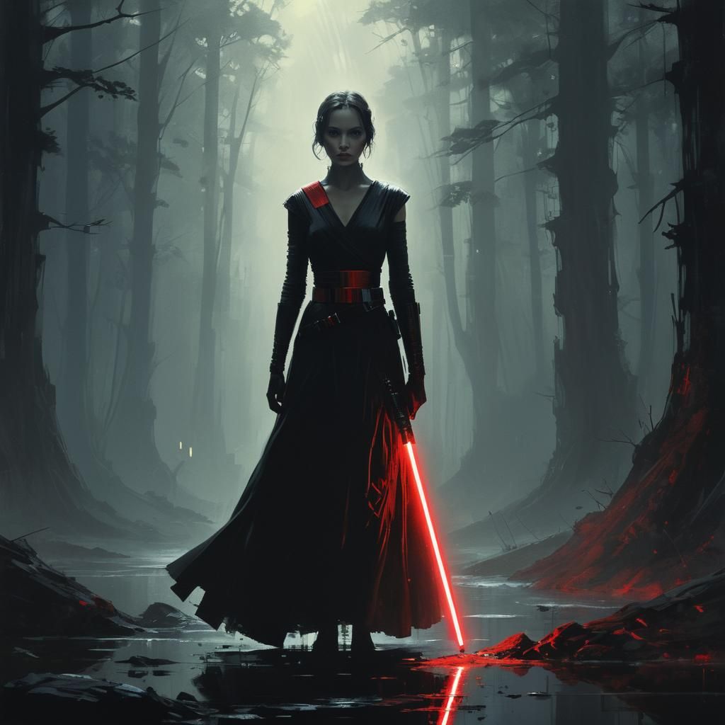 Silhouette Star Wars Figure with Red Lightsaber