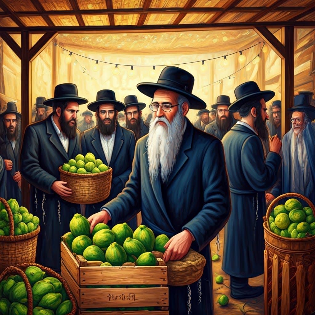 Bustling Sukkot Market Illustration in Chagall Style