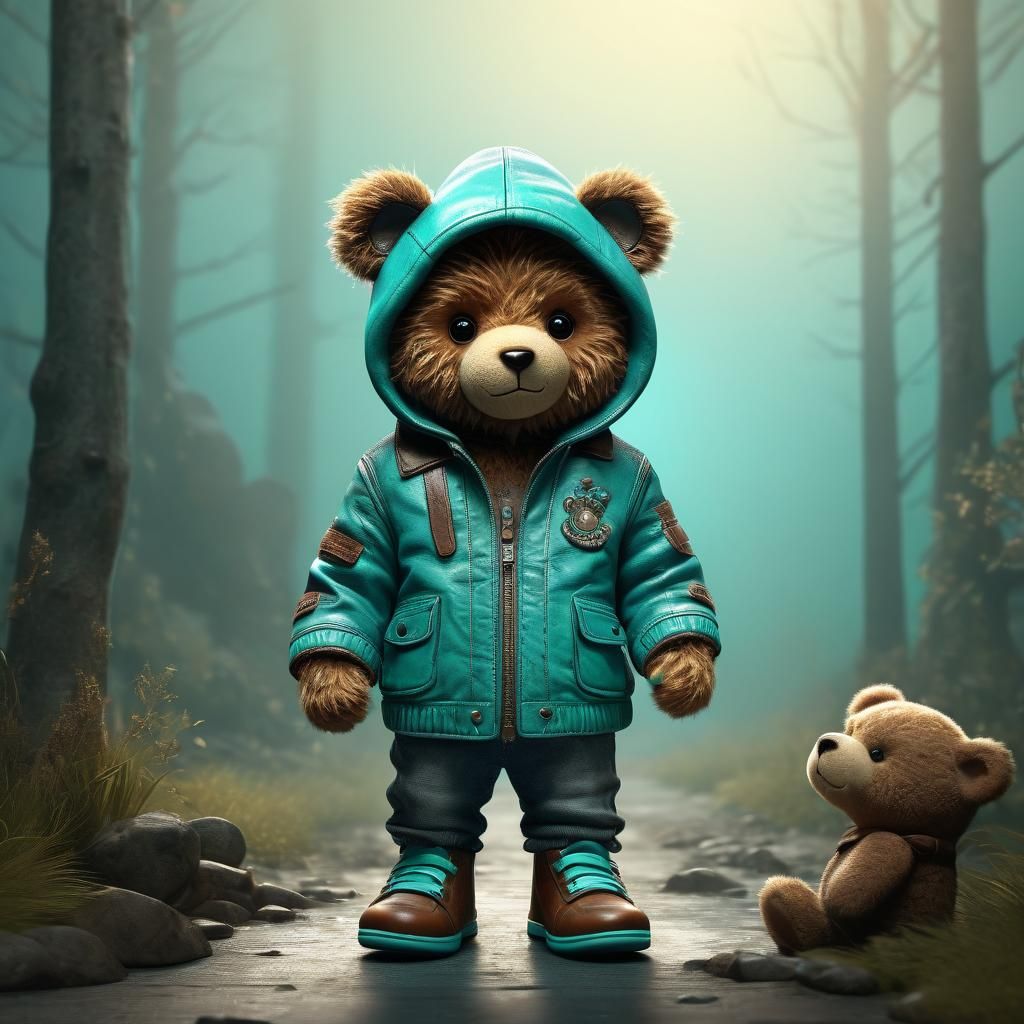 Teddy Bear in Turquoise Jacket: Digital Art
