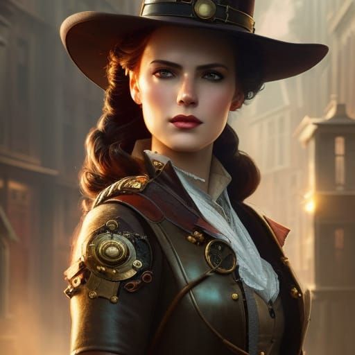 Steampunk Girl in Town: Ethereal Concept Art