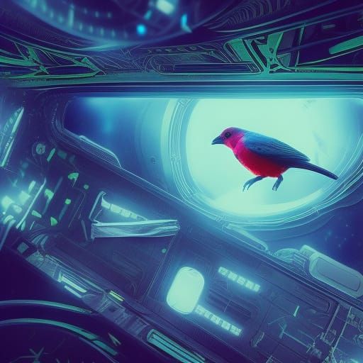 Neon Bird in Space: Digital Matte Painting