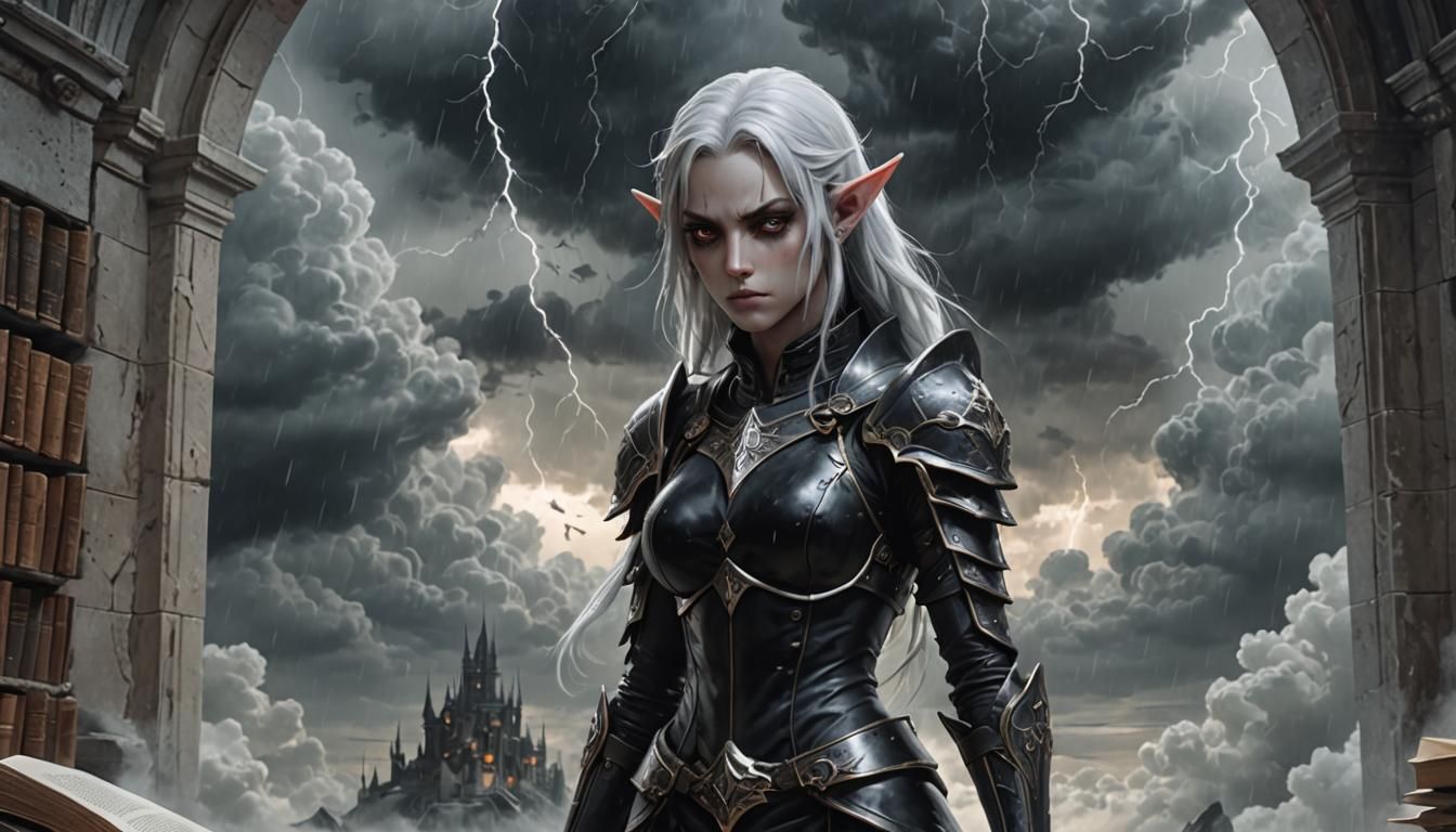 Dark Elf in Mystical Interior: 3D Anime Art