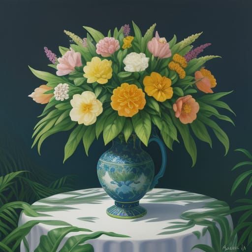 Seagull on Vase in Rousseau Style
