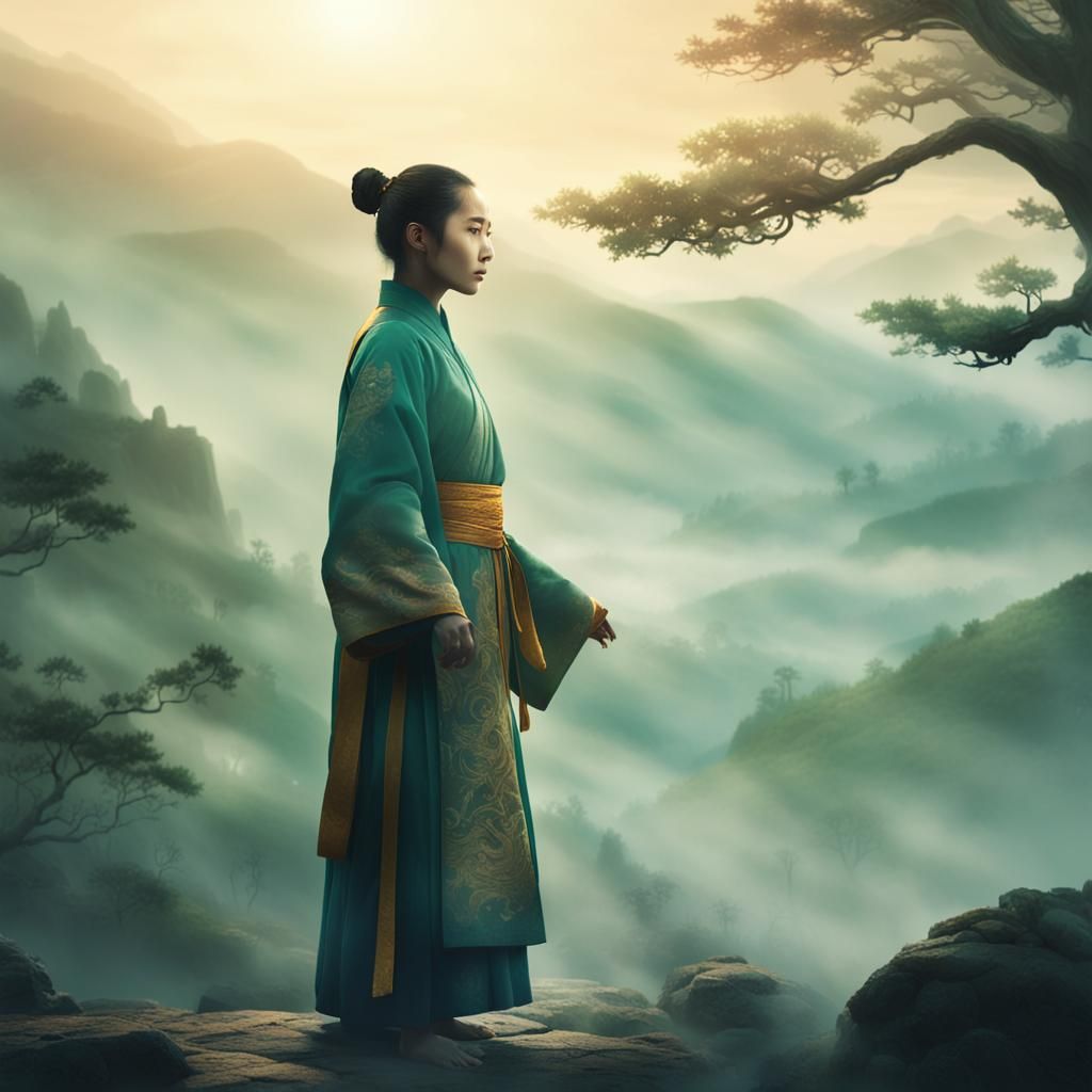 Shaolin Monk in Misty Mountains: Concept Art