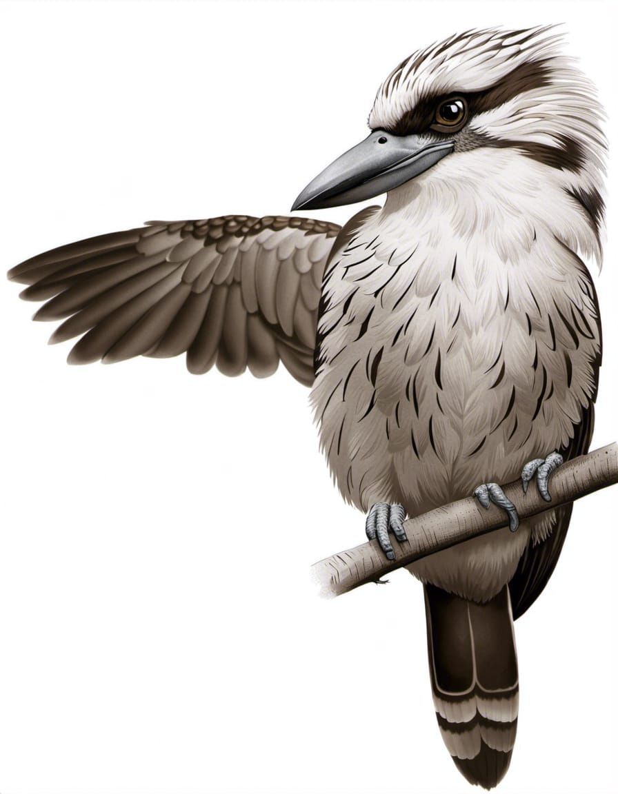 Kookaburra Coloring Page: Detailed Black Linework