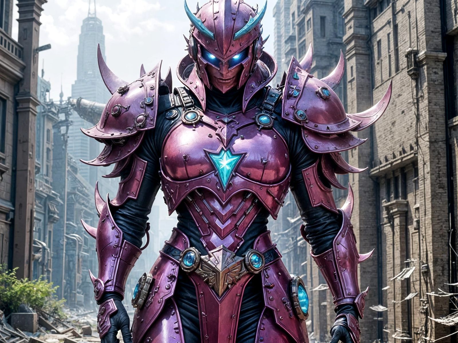 Slaaneshi Chaos Space Marine in Ruined Cityscape