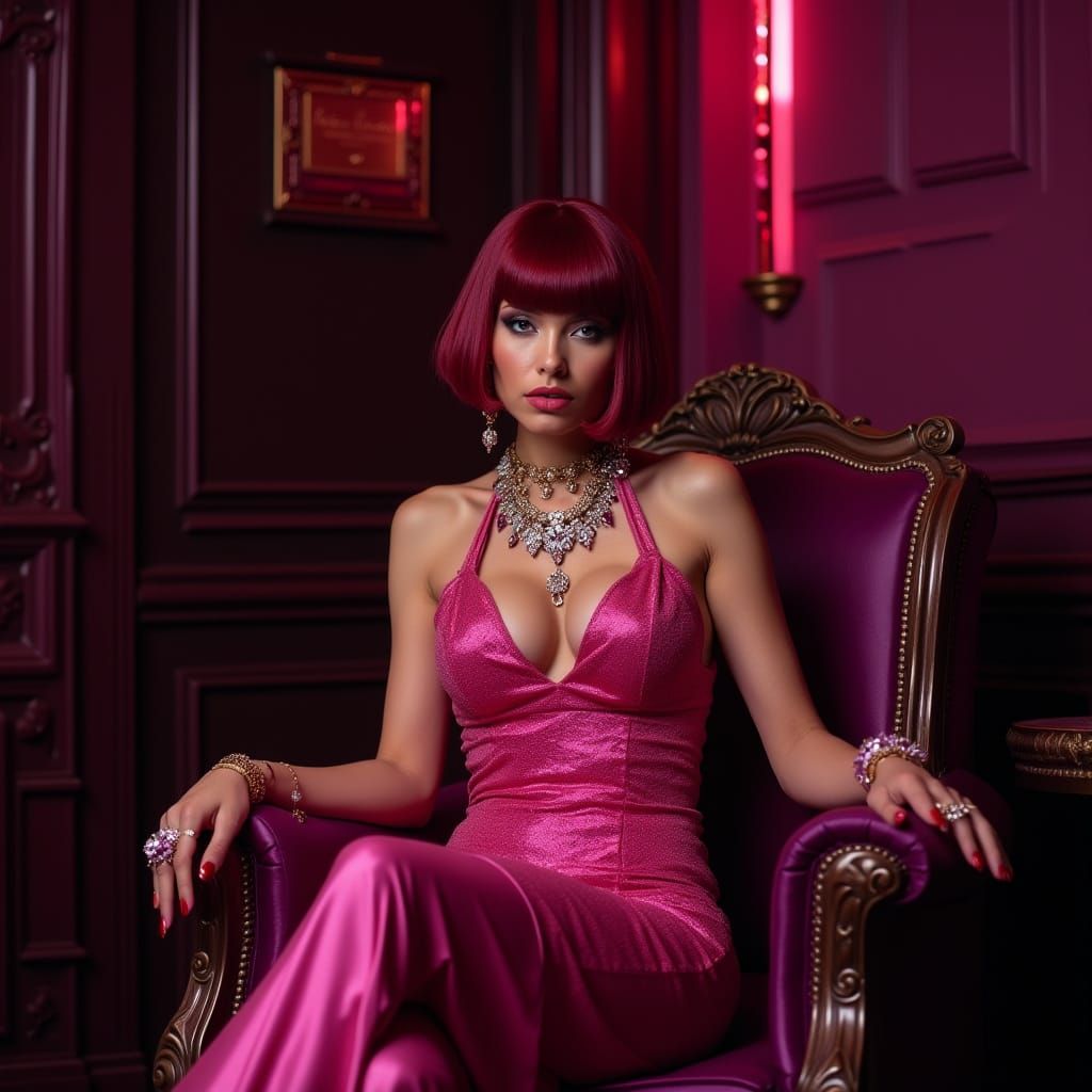 Glamorous Woman Exudes Arrogant Poise in Luxurious Setting