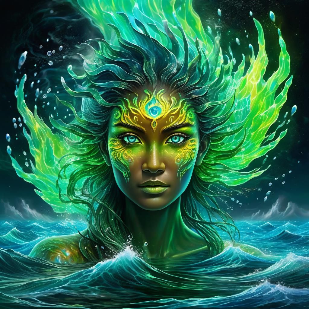 Luminous Water Elemental Portrait in Indonesian Style