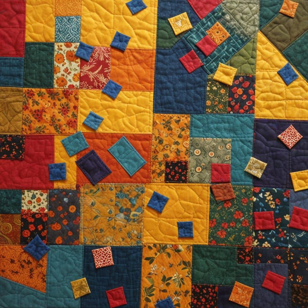 Vibrant Patchwork Art Piece in Colorful Textures