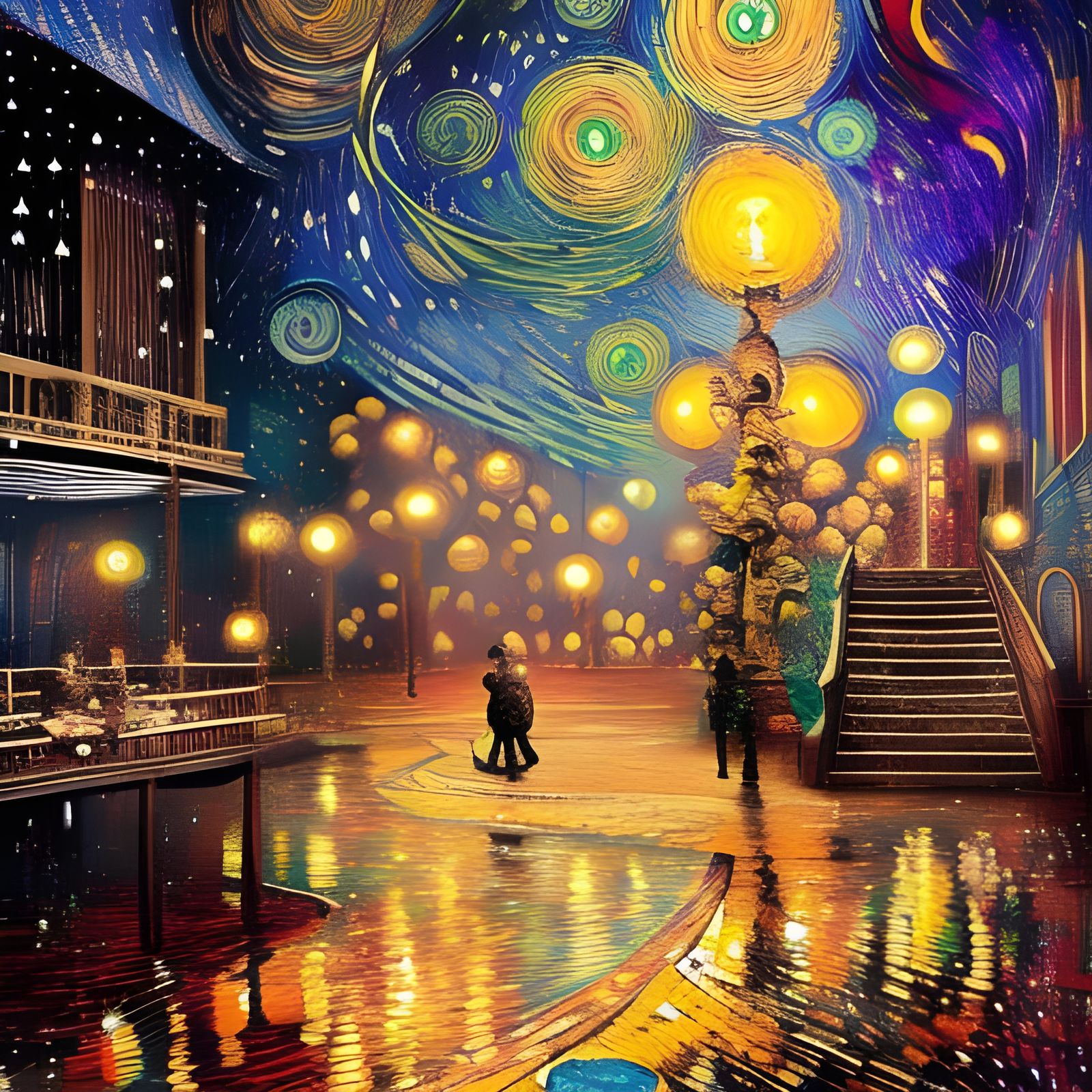 Steampunk Yin Yang: Victorian Starry Night and Waterfall