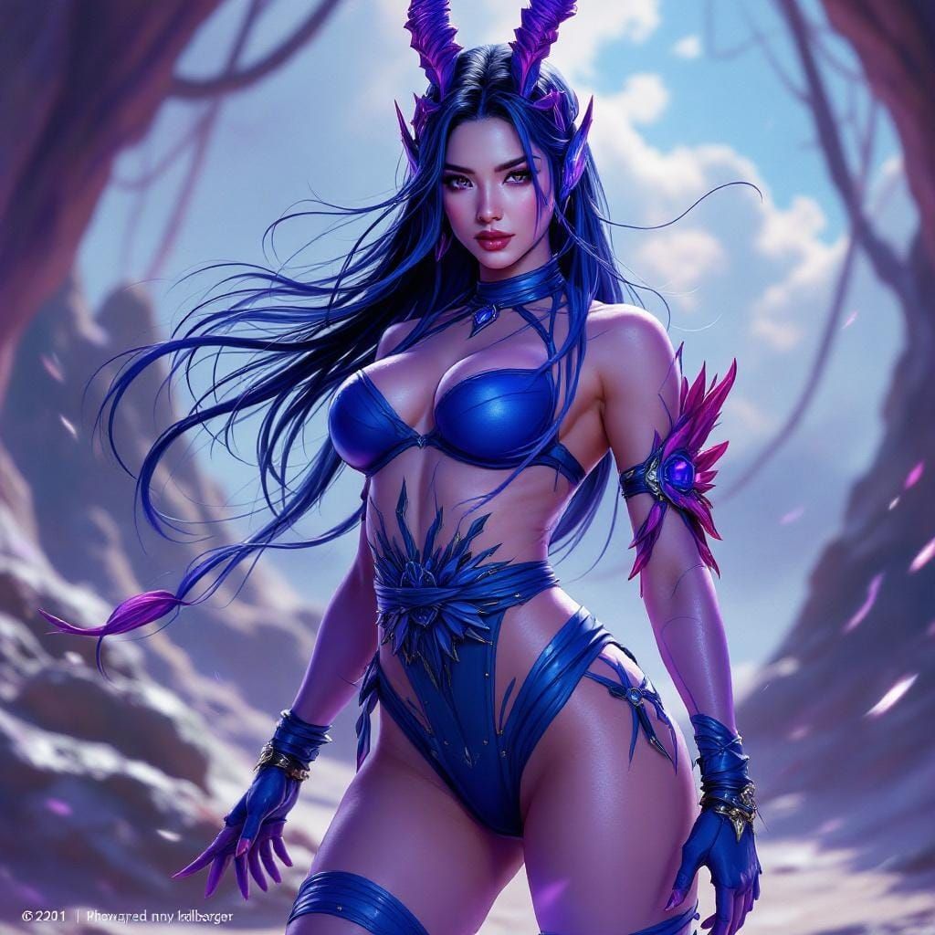 Psylocke in Blue Symbiont Bikini: A Matte Painting