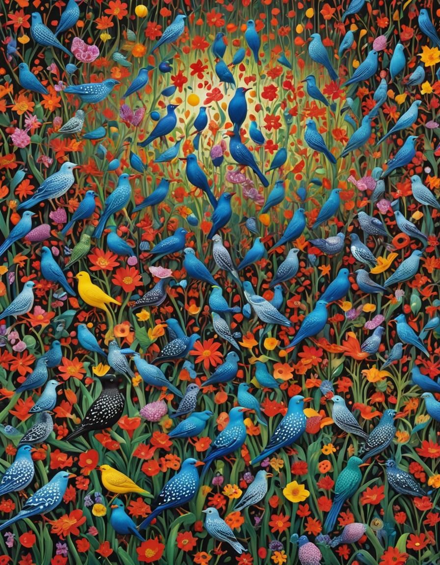 Choir in Magical Realism Scene, Gouache Style