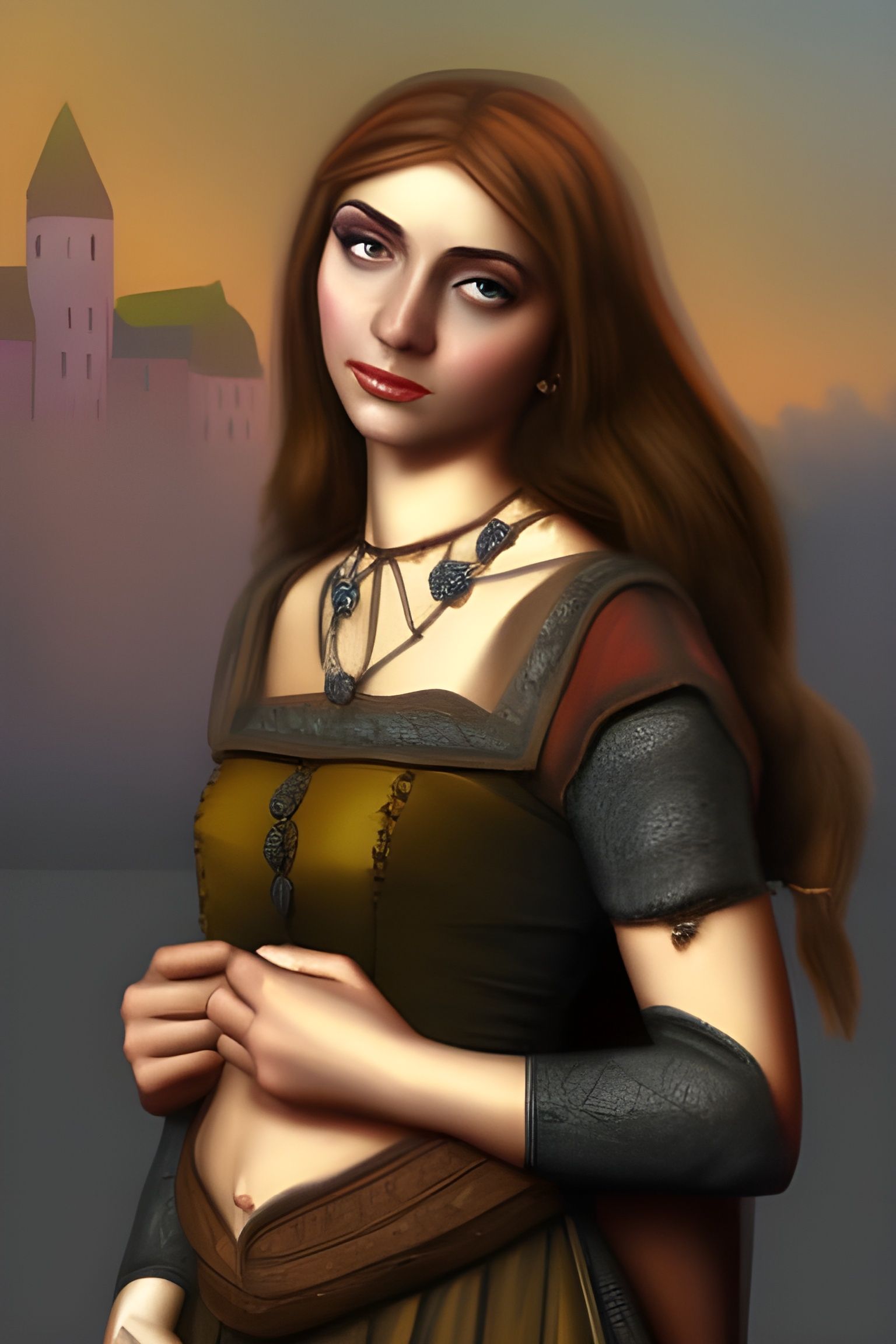 Medieval European Woman in Romantic Oil Painting Style