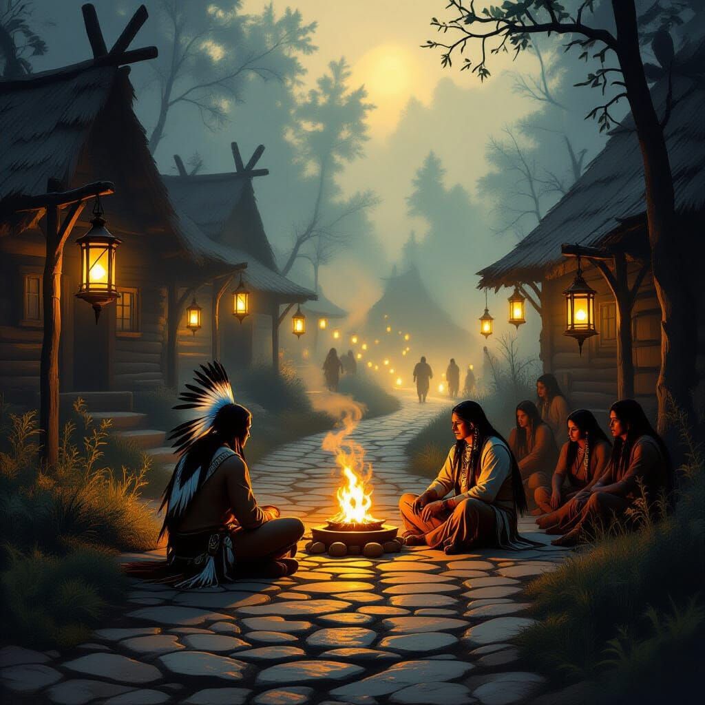 Native American Chief and Medicine Man Perform Ritual