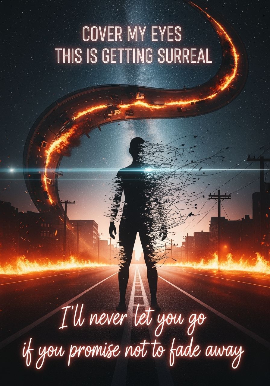 Surreal Vaporous Figure Above Burning City Poster