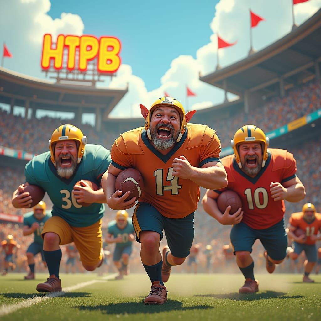 Humorous Football Match in Futuristic Stadium