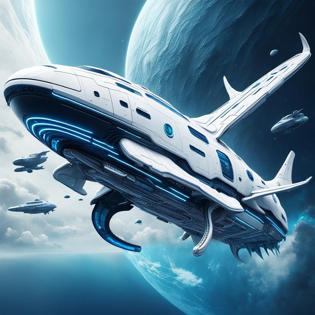 Futuristic Whale Spacecraft in Detailed Matte Painting