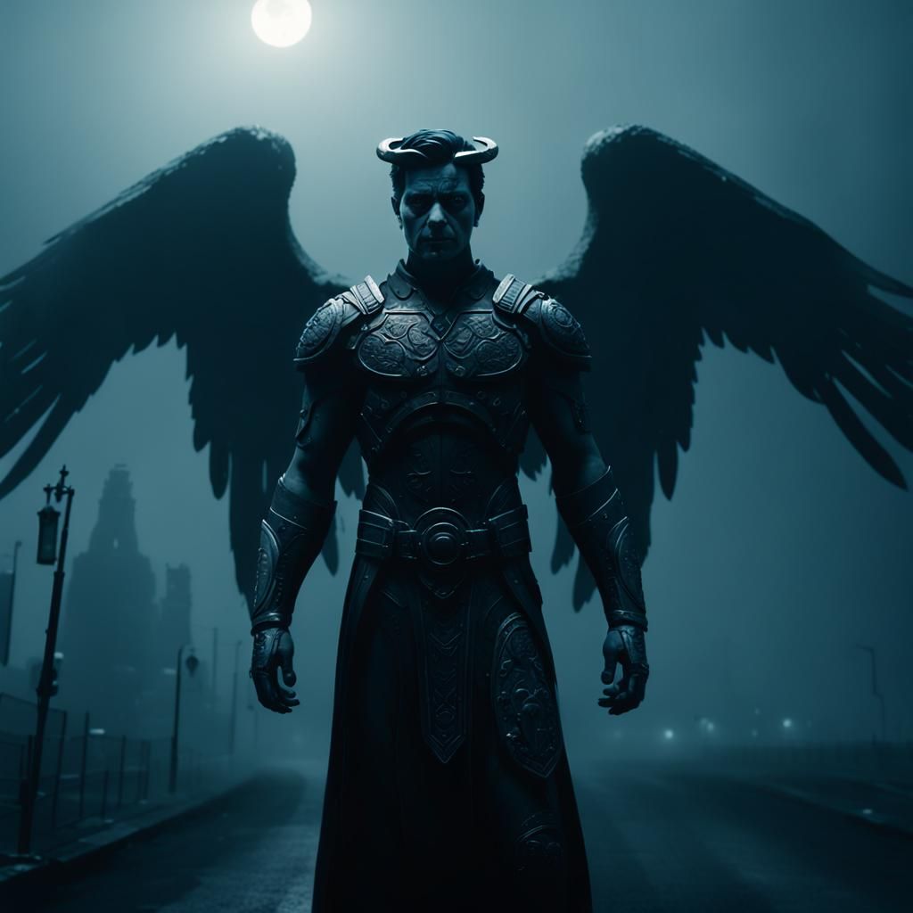 Dark Guardian Angel on Earth in Fog