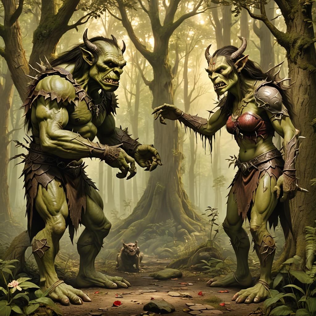 Orc vs Fairy Face-Off in Enchanted Forest