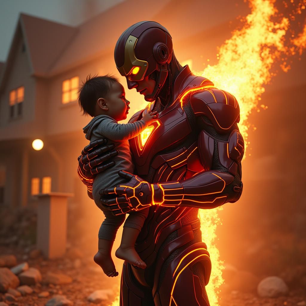 Superhero Rescue: High-Tech Suit in Burning Building
