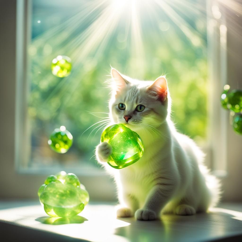 Translucent Cat and Peridot Toys in Divine Light