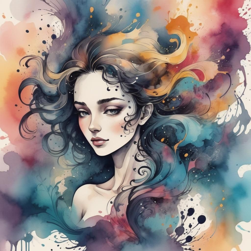 Ethereal Watercolour Woman in Abstract Fantasy Illustration