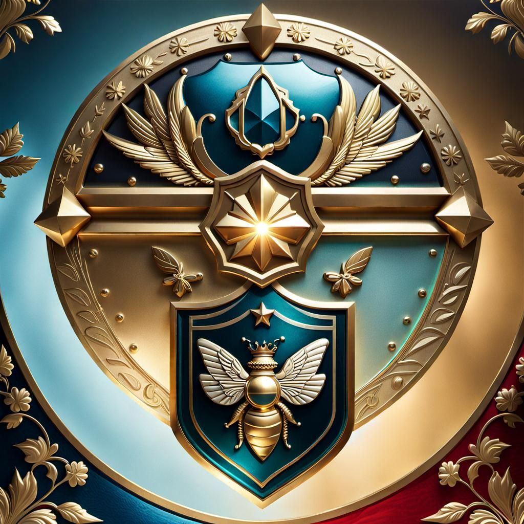 Ornate Clan Shields with Iridescent Wings in Steampunk Style