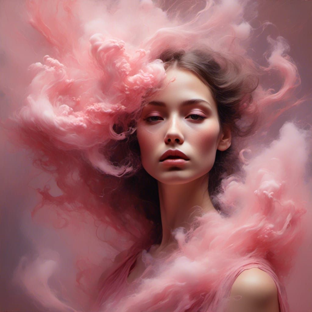 Ethereal Woman in Smoke, Oil Painting Portrait