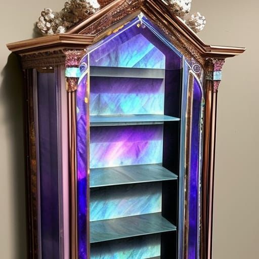 Ethereal blue Labradorite curio cabinet with purple labrador...