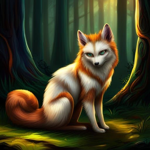 Fantastical Fox-Like Creature in Detailed Forest