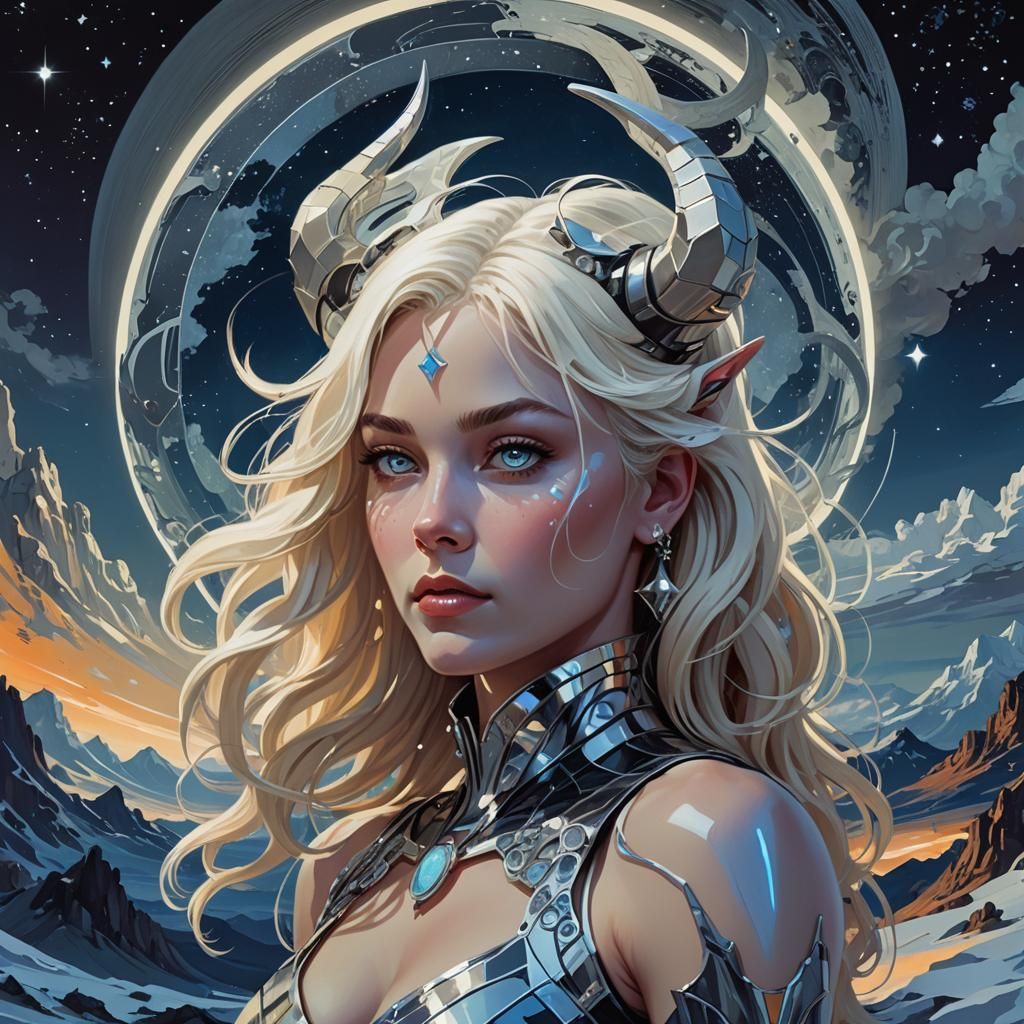 Nordic Capricorn Woman Under Starry Sky