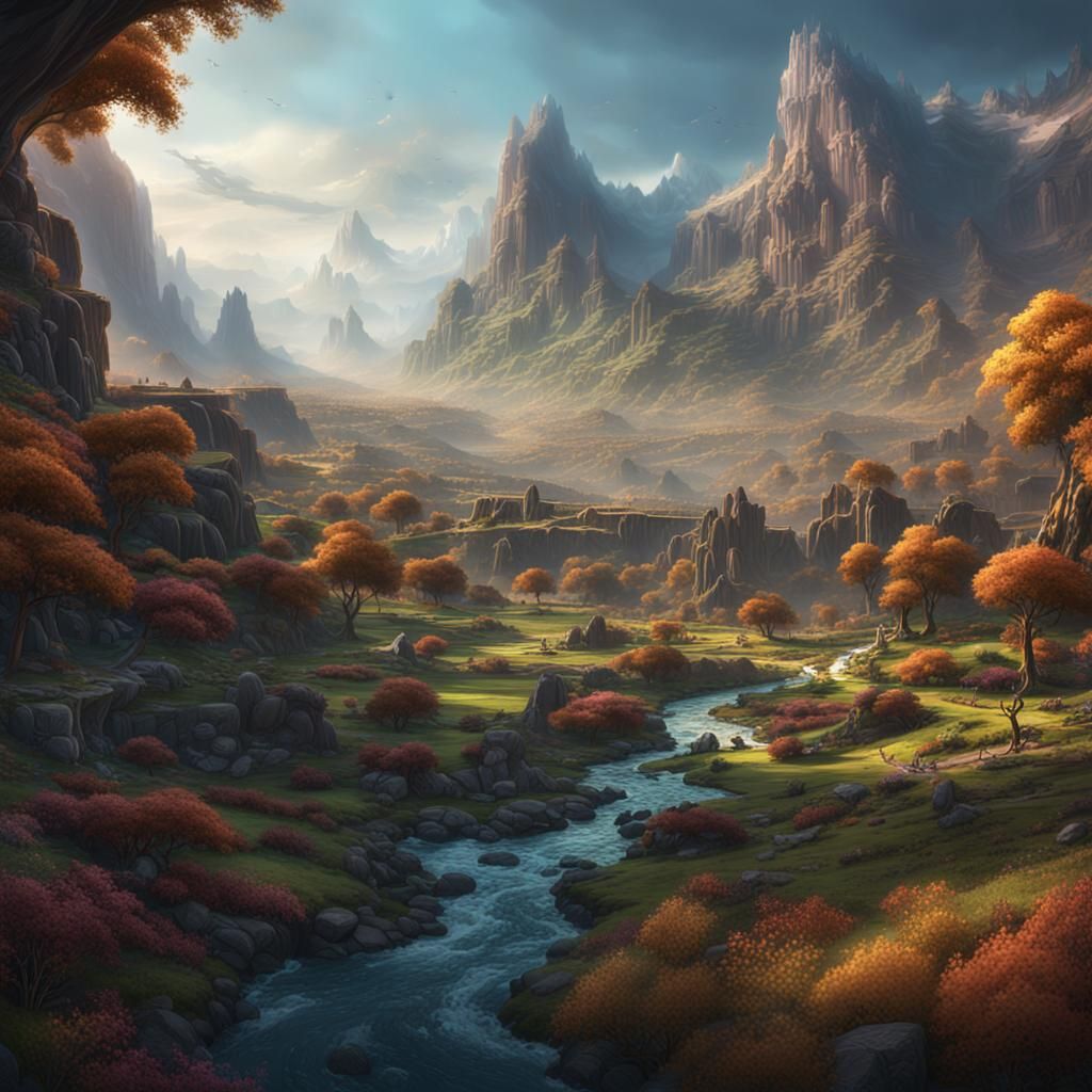 Fantastical Valley in Detailed Digital Matte Painting