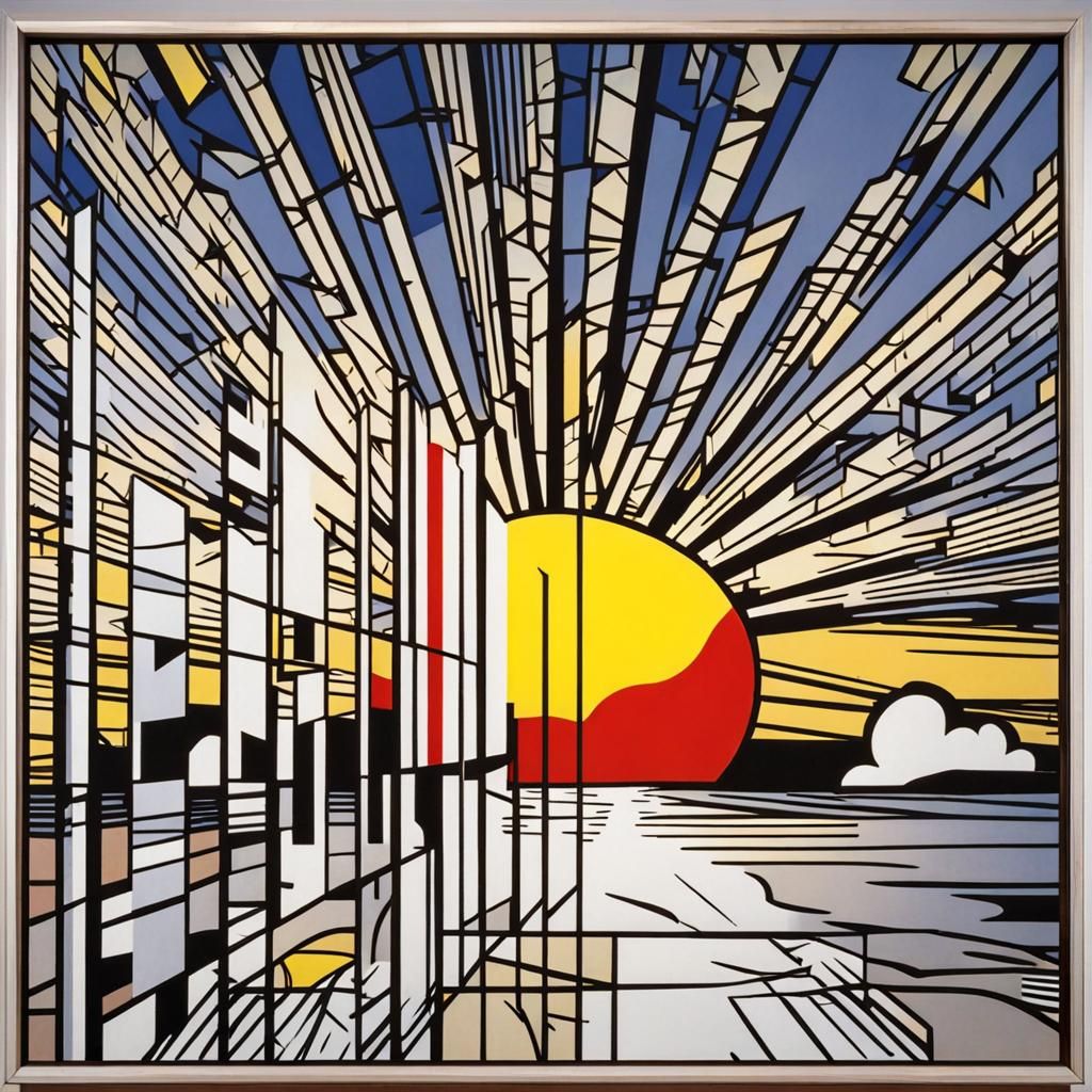Sunrise Through Cracked Glass in Pop Art Style