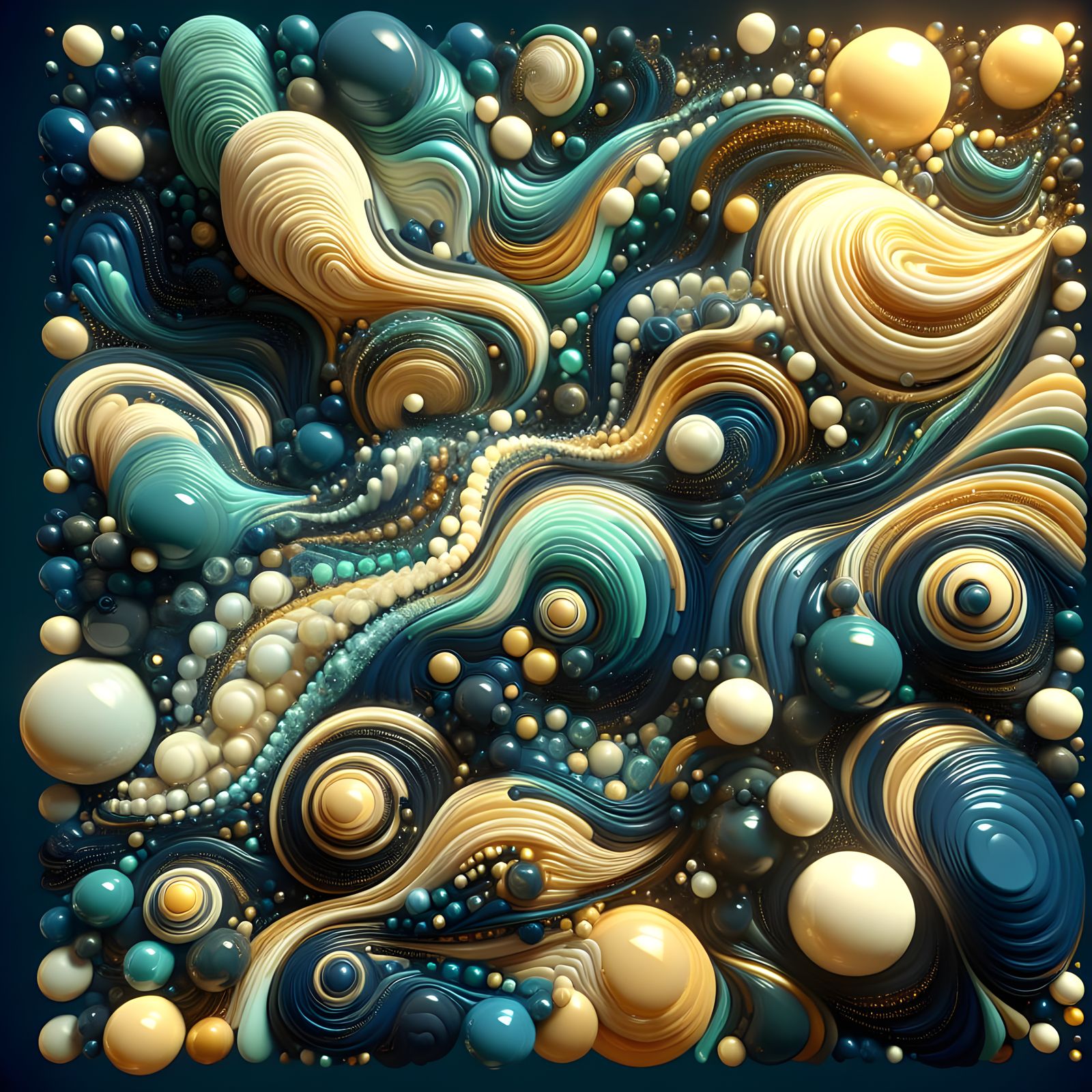 Abstract Molten Fluid Art in Teal and Gold